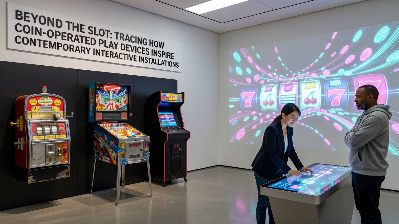 Interaktive Museumsinstallation inspiriert von münzbetriebenen Spielgeräten mit Besuchern bei der Nutzung