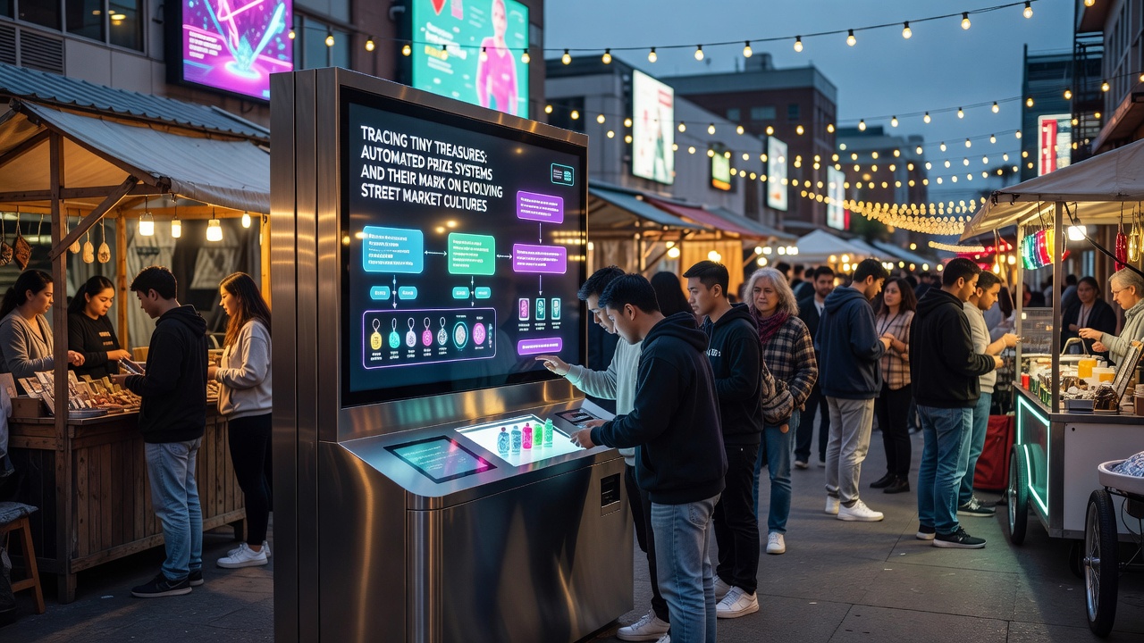 Detailansicht eines Kapselautomaten auf einem europäischen Wochenmarkt mit sichtbaren Münzeinwürfen und Preiskapseln